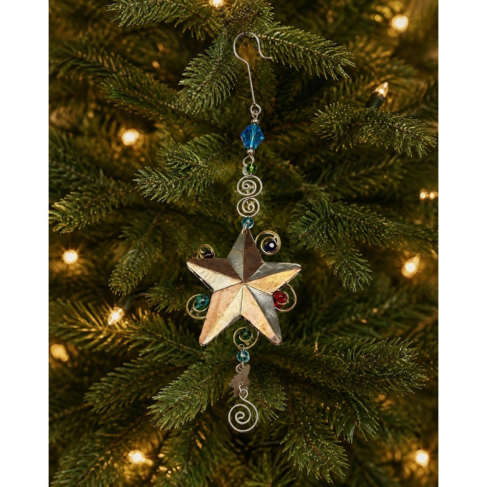 Vtg Chico's Star Ornament Bronze New Celestial Beaded Mixed Metal Whimsical